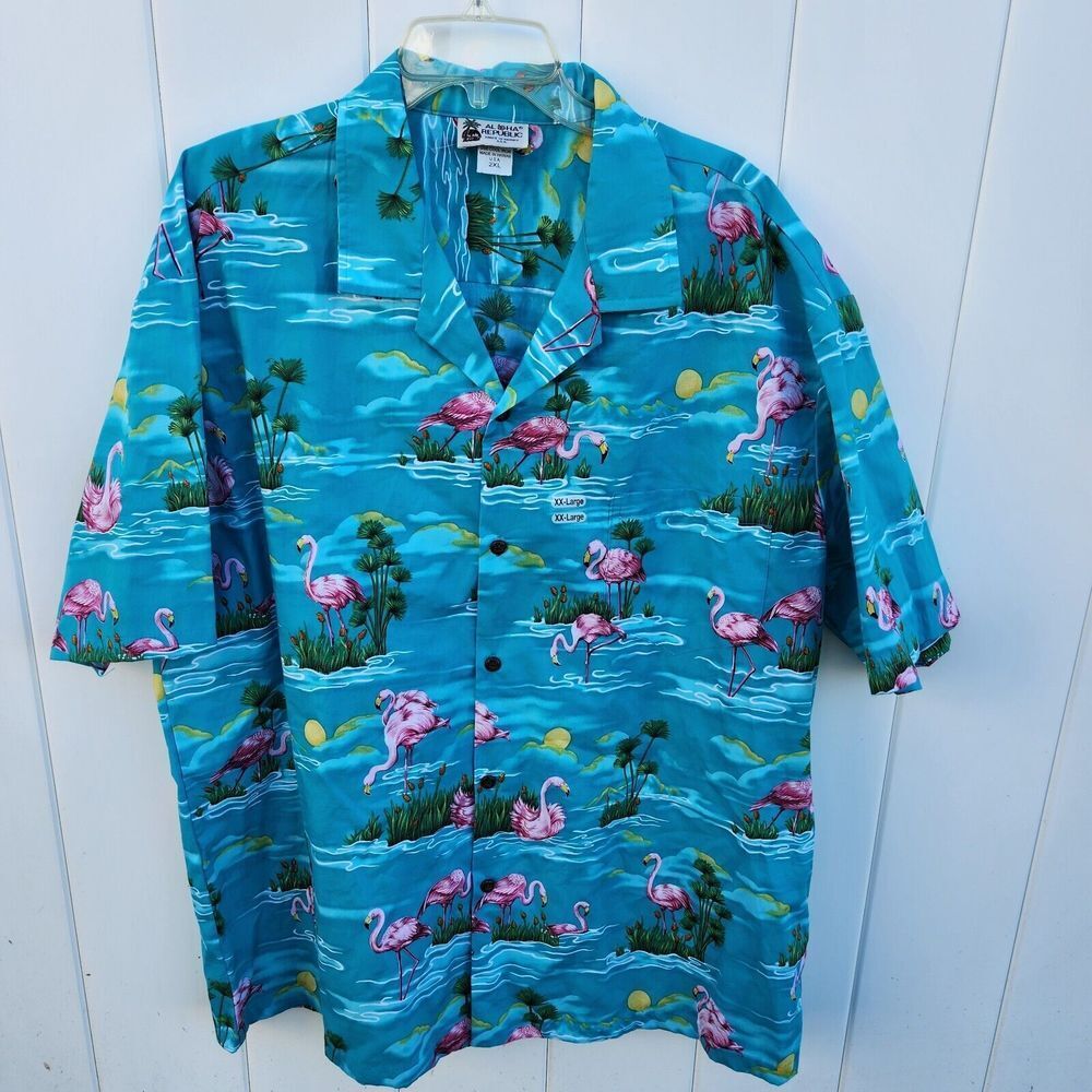Hawaiian Shirt Flamingo Cruise Wear Fun Pattern Tropic Tropical Floral S…